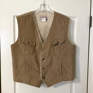 Vintage 70s LEE Storm-Rider Corduroy Sherpa Lined Vest Tan Size XL Western